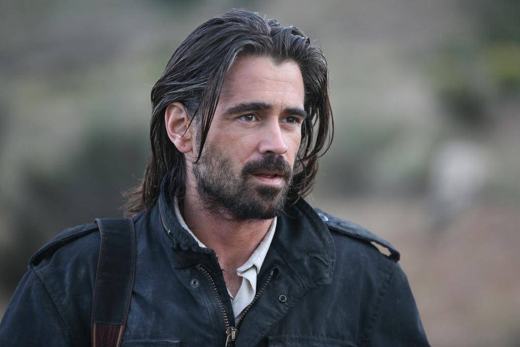 Colin Farrell with long hair.